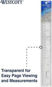 Westcott Acrylic Clear Ruler, Easy-To-Read Markings, Scratch-Resistant Design, Raised Beveled Edges, For Crafting, Office, Classroom, Back To School, School Supplies, 12-Inch