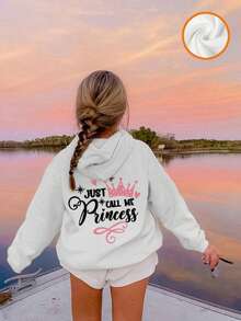 1pc Casual Printed Sweatshirt, Warm Thermal Lined Long Sleeve Pullover For Autumn/Winter, Interesting & Colorful Hooded Sweatshirt To Inspire Tween Girl Imagination - White - View 8