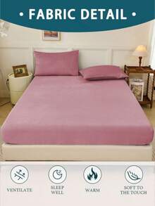 1pc Velvet Fitted Sheet, Soft & Warm, Solid Velvet Surface, Available Sizes: Super King, King, Queen, Twin. Luxurious Ultra-Soft Comfortable Fitted Sheet, 11.8 Inch Deep Pocket Design, Suitable For Autumn, Winter And Spring. Does Not Include Pillowcase, Warm Mattress Protector, Deep Pocket Design, Fitted Sheet. - Dusty Pink - View 7