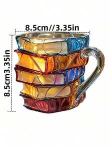 半只手绘玻璃书形咖啡杯，独特的叠书咖啡杯 - 彩色 - 查看 2