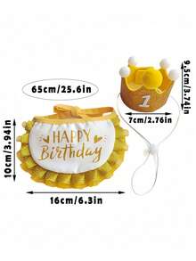 3pcs/Set Cartoon Pet Birthday Accessory Set - Party Holiday Woven Pet Decorations Include Crown, Drool Bib And Number Sticker, Suitable For Small To Medium Cats And Dogs, Year-Round Use - No Battery Required - Multicolor - View 4