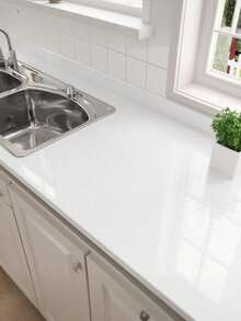 1卷防水大理石纹自粘壁纸，光面防刮自粘壁纸，适用于橱柜包覆、咖啡吧、酒店风格 - 白色 - 查看 4