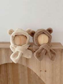 儿童帽子围巾套装，可爱又萌，厚实又温暖，护耳，适合秋冬季，男孩女孩都适用 - 彩色 - 查看 4