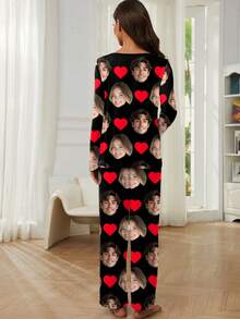 Customized Women's Pajama Set With Unique Big Head Photo Or Couple Face Replacement, Festive Atmosphere