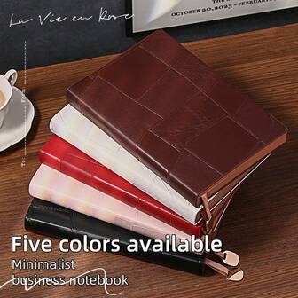 300 Pages Premium PU Leather Notebook (Brown, Red, White, Black, Pink), 100G Thick Laid Paper, Suitable For Meeting, Study, Home, Office, Back To School