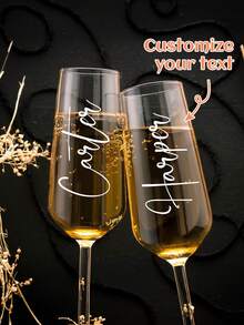 1/6/12pcs Custom Personalized Wedding Crystal Sticker, Customizable With Exclusive Text, Suitable For Wedding Glass, Bachelor Party Champagne Glass Sticker Gift - Multicolor - View 1