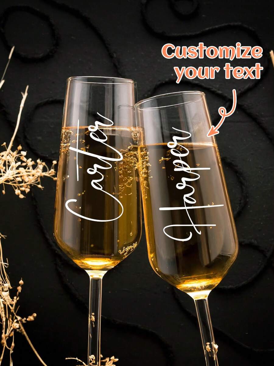 1/6/12pcs Custom Personalized Wedding Crystal Sticker, Customizable With Exclusive Text, Suitable For Wedding Glass, Bachelor Party Champagne Glass Sticker Gift - Multicolor - View 1