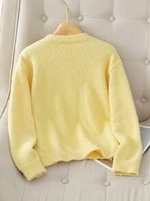 Women's Solid Color Loose Slouchy Soft Faux Mink Knit Base Layer Top, Autumn/Winter - Yellow - View 2