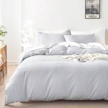 Striped Comforter Set Ticking Stripe Vertical Pinstripe Neutral Farmhouse Pattern Printed Soft Lightweight Bedding 3 Pieces Gray Queen Size - Xám - Xem 1