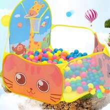 儿童球坑，弹出式儿童球坑泳池游戏帐篷，带篮球架，4 英尺可折叠游戏屋婴儿爬行游戏围栏玩具礼物，适合女孩男孩 - 不含球 - 黃色 - 查看 5