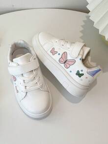 1 Paar Lässig & modische Skaterschuhe für Kinder, Schulanfang, aus PU-Leder Patchwork Obermaterial, weich & bequem, leicht, mit niedlichem Schmetterlingsdruck verziert, praktischer Klettverschluss, geeignet für Innen, Außen, Spiel, Festivals und andere Anlässe