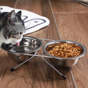 Tazón para perro de acero inoxidable, tazones dobles para mascotas con soporte de hierro duradero, platos de comida y agua para perros y gatos, antideslizante, comedero para cachorros