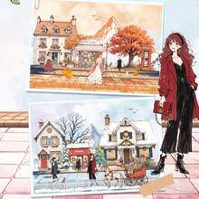 Japanese Style Landscape Stickers, Scrapbooking Stickers, Character Stickers, PET Stickers For Planner - Multicolor - View 9