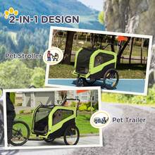 PawHut 2 In 1 Dog Bike Trailer Pet Stroller For Large Dogs W/ Hitch - Green - Green - View 4
