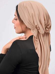 1pc New Solid Color Wide Brim Headscarf Hat, Curved Brim Headwrap Hat For Muslim Women