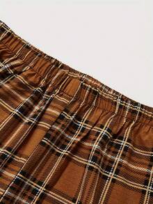 男士休闲弹力腰格子裤，春秋季 - 銅色 - 查看 3