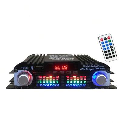 Amplificador de áudio HiFi de 4 canais com Bluetooth, USB, SD, AUX, Bluetooth 5.0 para carro, amplificador de potência, receptor estéreo de home theater de 4 canais, 12 V com rádio FM