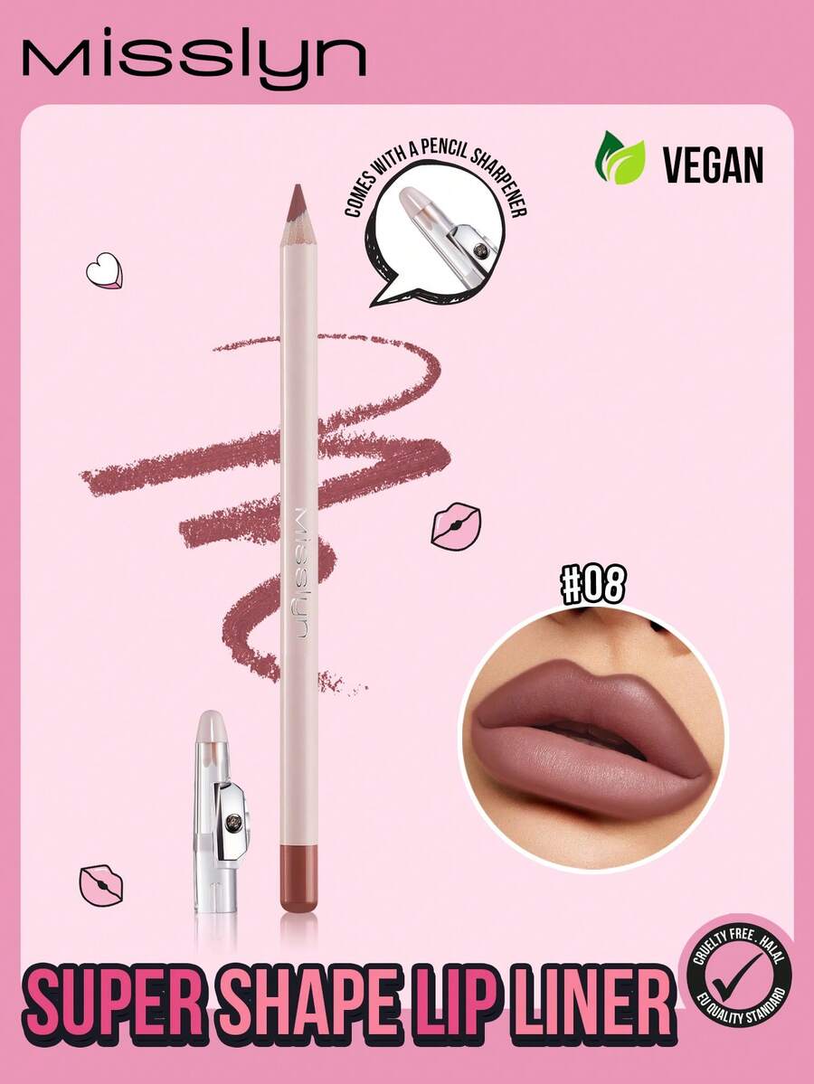 MISSLYN-SUPER SHAPE LIP LINER, Lip Makeup,Long-Lasting,Wooden Pencil,Precision Tip ,Full Lip Look,Plump Lips,Built-In Pencil Sharpener,3D Makeup Effect,Smooth & Pigmented,Precise Outlining,Smudge-Pro