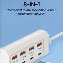 25W Fast Charging Wall Charger Station 8-Port USB Hub (4USB-A + 4 Type-C PD Ports) - Simultaneous Charging ForTablets/Laptop/Smart Devices - 2023 Upgraded Multi-Interface Charger With Smart Charging Tech