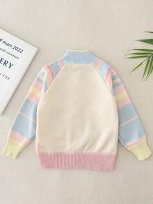Sweater Kardigan Rajut Ritsleting Baru Musim Gugur/Dingin untuk Anak Perempuan, Berlapis Termal dengan Desain Kartun Bordir, Termal Satu Potong - Aprikot - View 3
