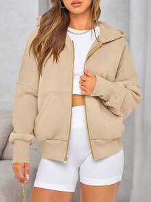 Women Casual Zipper Hoodie Long Sleeve Sweatshirt Y2K Hooded Jacket Fall Autumn Winter Going Out Clothes - 杏色 - 查看 5