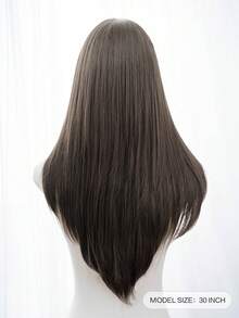 alicegarden 1 Synthetic Heat-Resistant Long Straight Bangs Wig, Black Brown Long Straight Hair, 30 Feet Long, Made Of Fiber, Fashionable Wig, Natural And Realistic Wig - Black Brown - View 8