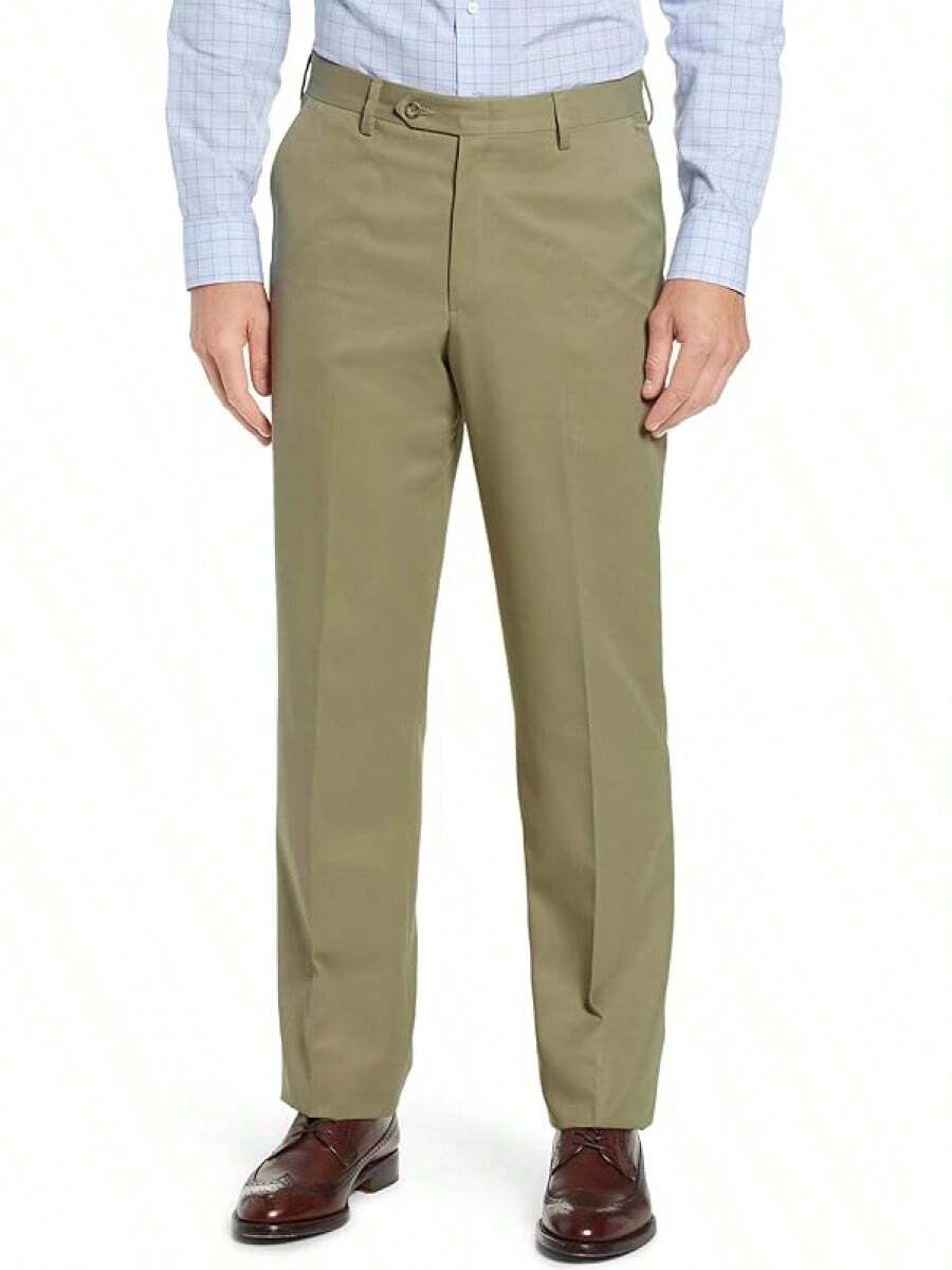 Men's Cozy Expandable Waist Dress Pants| Stretch Weave Work-To-Weekend Pants - Olive - View 1