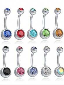 1pc Stainless Steel Bling Rhinestone Navel Ring, Simple & Shiny Gold For Daily Wear Women - Yellow Gold - View 3