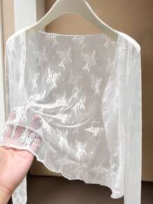 Women's Lightweight Lace Long Sleeve Casual Cardigan, Summer New Arrival - White - View 3