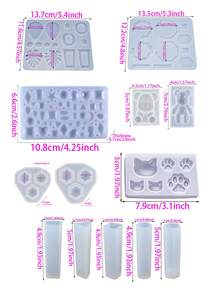 Kawaii Creative DIY Epoxy Resin Casting Mold Set, Including Rectangular Cylinder And Other Molds, Sitting Bear Cub, Earring Pendant Full Plate Mold, Cat Bear Paw Mold