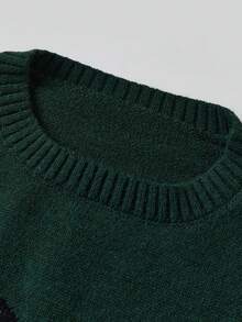 Women Knit Sweater Long Sleeve Crew Neck Fish Pullover Warm Sweater For Fall Winter - 墨綠色 - 查看 9