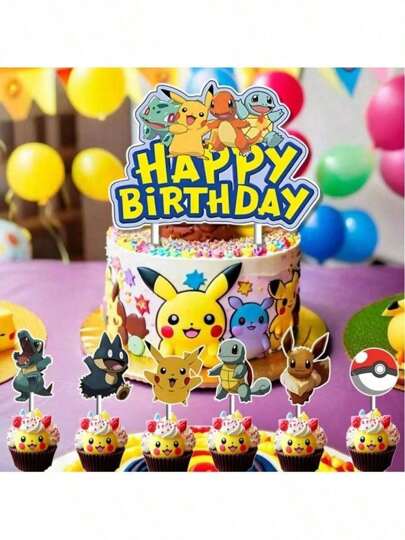 pokemon 13/1pc, Cute Pets And PokeBall Cake Decorations, Birthday Baking Accessories, Room Decorations, Best Birthday Gifts, Pikachu Cake Decorations, Pokemon Anime Character Cake Decorations, Happy Birthday Baking Supplies Gifts, Suitable For Birthday Gifts, Halloween, Christmas, Graduation Season Gifts, And Holiday Party Gifts (Casual Style)