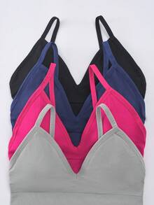 4pcs/Set Teen GirlMinimalist Casual Comfortable Wireless Bras, Seamless Soft Basic Style, Removable Pads, Suitable For Daily Wear Sports Bras - Multicolor - View 3