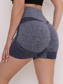 Women's Sports Fitness Leggings High Elasticity Seamless High Waist Butt Lifting Shorts - 霧霾藍 - 查看 1