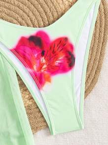 مجموعة من 3 قطع للنساء: بيكيني بطبعة أزهار بتصميم هالتر + تنورة الساروج، إطلالة بوهو للشاطئ والعطلات