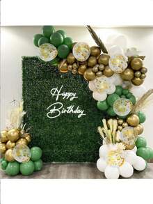 42pcs/Set Green And Gold Balloons, 10/12 Inch Sage Green, White And Gold Glitter Latex Balloon Set, Olive Green Balloons, Suitable For Forest Theme Birthday Party, Wedding, Baby Shower, Anniversary Decoration - Multicolor - View 3