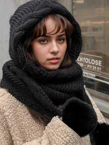 1 Set de 3 Accesorios con Pompones, Gorro de Punto Versátil para Mujer de Otoño/Invierno con Bufanda, Calientaorejas Lindo con Pompón, Gorro de Punto Grueso y Cálido para Atuendos de Otoño