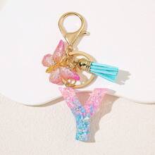 1 件个性化粉色首字母钥匙扣，带可爱蝴蝶吊饰 - 耐用树脂结构爱心亮片字母吊坠钥匙扣 - 包袋、背包和汽车钥匙的时尚配饰 - 送给女士和女孩的理想礼物 包袋配件挂绳带身份证夹汽车配件包袋吊饰 - 彩色 - 查看 21