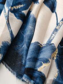 1 件简约印花围巾，新款女士真丝围巾，保暖颈巾，春夏防晒沙滩披肩，男女通用礼物，时尚头巾，披肩，百搭长围巾 - 藍白色 - 查看 6