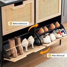 HAUSPROFI Say Goodbye To Hallway Clutter With This Durable, Naturally Beautiful Rattan Shoe Rack (100 X 23.8 X 87.8 Cm) – 4 Folding Doors + 8 Adjustable Shelves, Sturdy And Natural – Eliminate The Chaos In The Entryway! Perfect For Hallways And Entryways (Oak, White, Black) - 橡木色 - 查看 7