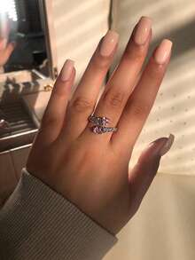 1pcs Snake-Shaped Geometric Pink Diamond Inlaid Light Luxury Copper Silver Women's Open Ring Suitable For Daily Party Banquet Dance Wear - 粉色 - 查看 2