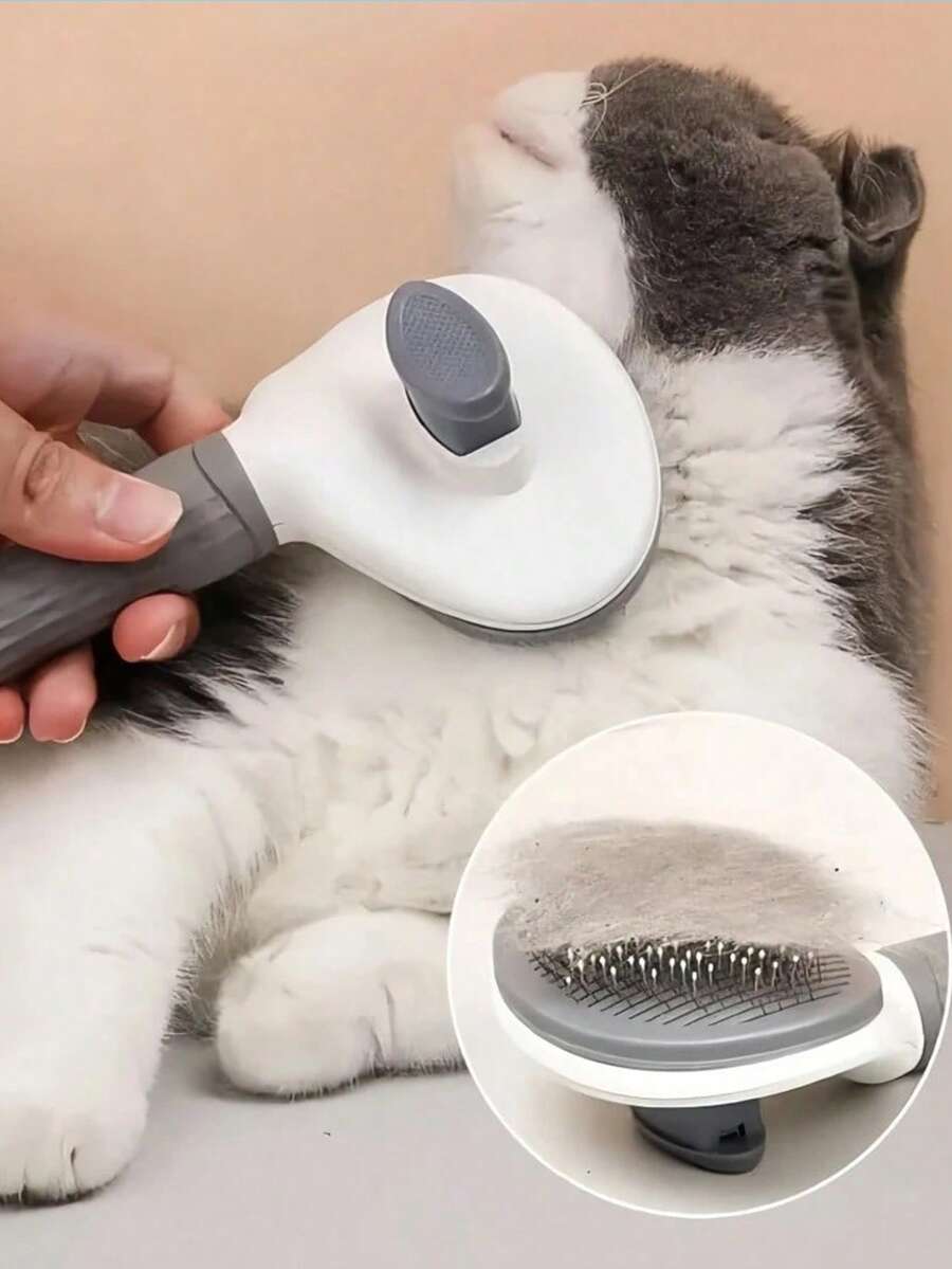 1 Pieza Peine de masaje y limpieza de pelo de perro y gato, peinado rápido, eliminación automática de cabello con un solo clic, peine de masaje para mascotas, limpieza de pelo cómoda, gatos y perros aman ser peinados y limpiados, alivia el estrés y mejora la salud del pelaje