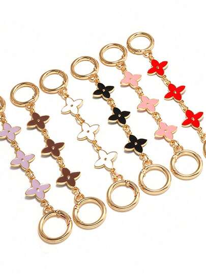 1pc 16cm/6.3in Shiny Four-Leaf Clover Shape Bag Chain Strap Extension, Double Buckle Shoulder Strap Extender, Underarm Bag Strap Lengthener, Bag Accessories With Dual Keychains, Suitable For Bag Decoration And Modification