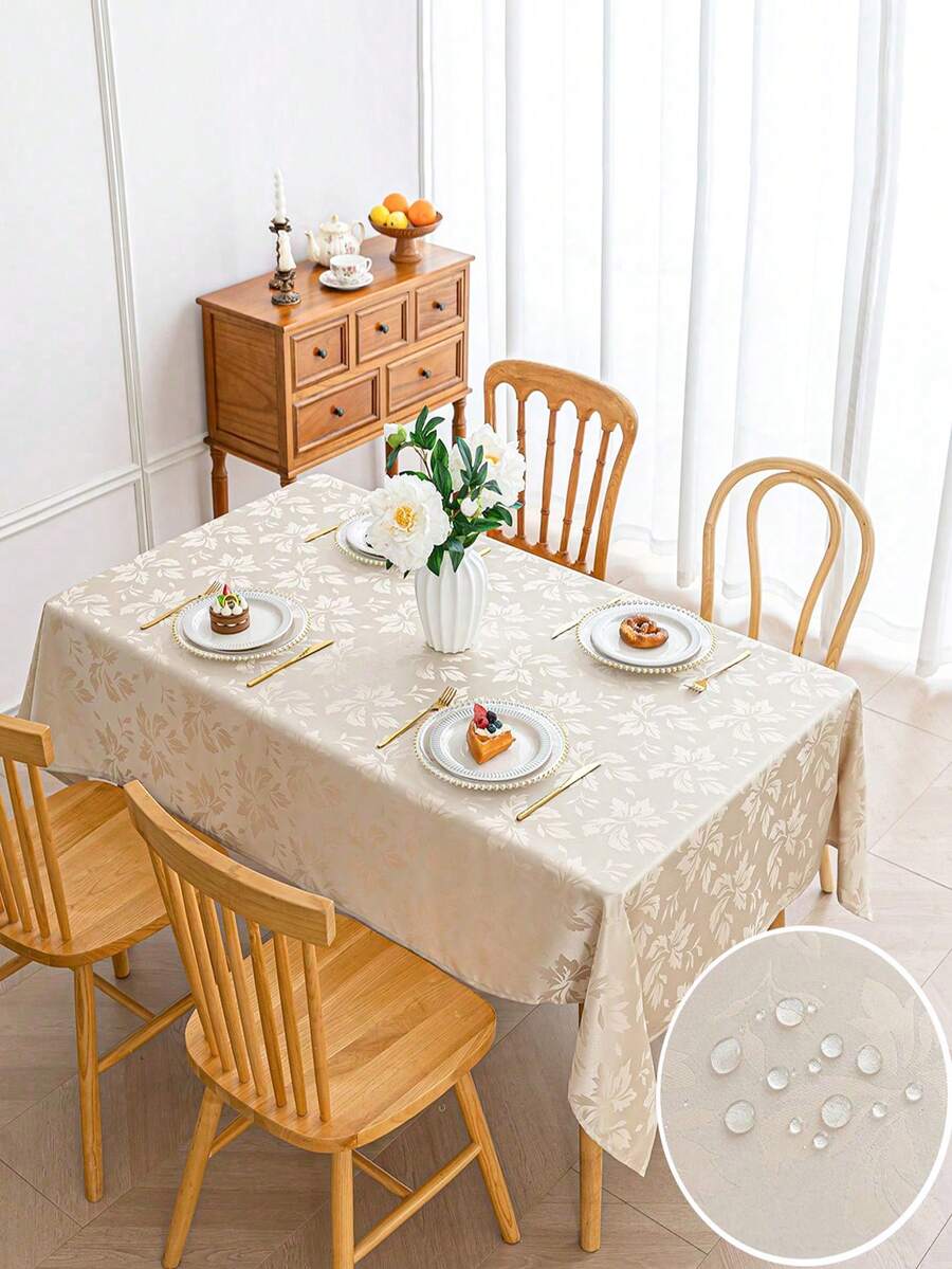1 pièce Nappe décorative en jacquard à motif floral déperlante et anti-éclaboussures, en tissu polyester lavable, de forme carrée, convenant à diverses occasions de repas, notamment le dîner, la cuisine et la table à manger, la décoration d'Halloween, les rassemblements familiaux, les mariages, les thés de l'après-midi, la restauration, les cafés, les restaurants, les brunchs, les buffets, les fêtes et autres utilisations intérieures/extérieures - Champagne - Voir 1