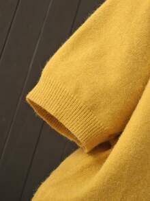 Suéter de cuello redondo de unicolor y manga corta, talla grande, para otoño/invierno