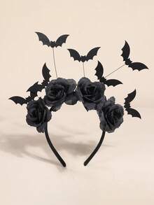 1 pezzo Fascia per capelli stile gotico da strega con fiore nero, decorazioni a pipistrello e fantasma, accessorio per capelli da festa di Ognissanti