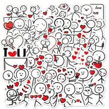 46pcs Cartoon Character Love Expression Graffiti Stickers, Valentine's Day Creative Graffiti Stickers For Decorating Notebooks, Laptops, Luggage, Phone Cases, Computers, Water Bottles, Personalized Stickers - A - View 1
