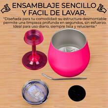Copa para vino/coctel/jugo/Champán de acero inoxidable armable, FAB*18, Copa, Copa con tapa y popote, vaso de acero inoxidable portátil, Copa para café, Bebidas, Champán, Cócteles, Vaso/taza/Copa aislante de colores variados, capacidad 14 Oz/420 ml. - Verde Oliva - Ver 2