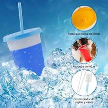 10 pcs, Tazas mágicas reutilizables de 710 ML con tapas y pajitas a prueba de fugas, tazas de decoloración reutilizables, adecuadas para bebidas frías, bebidas heladas, divertidas y prácticas, muy adecuadas para fiestas, picnics, celebraciones y fiestas de verano - Amarillo - Ver 6