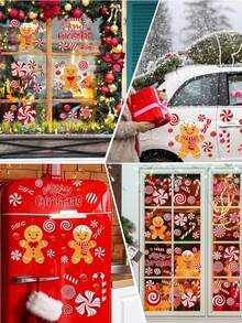 New 9 Sheets Christmas Window Clings Gingerbread Man Candy Window Decals Oil Painting Christmas Red Candy Stickers For Xmas Home Office Decor Winter Glass Window Decoration,ChristmasChristmas Window Clings Xmas House Town Style Window Decals Double-Sided Winter Snowflake Window Decor